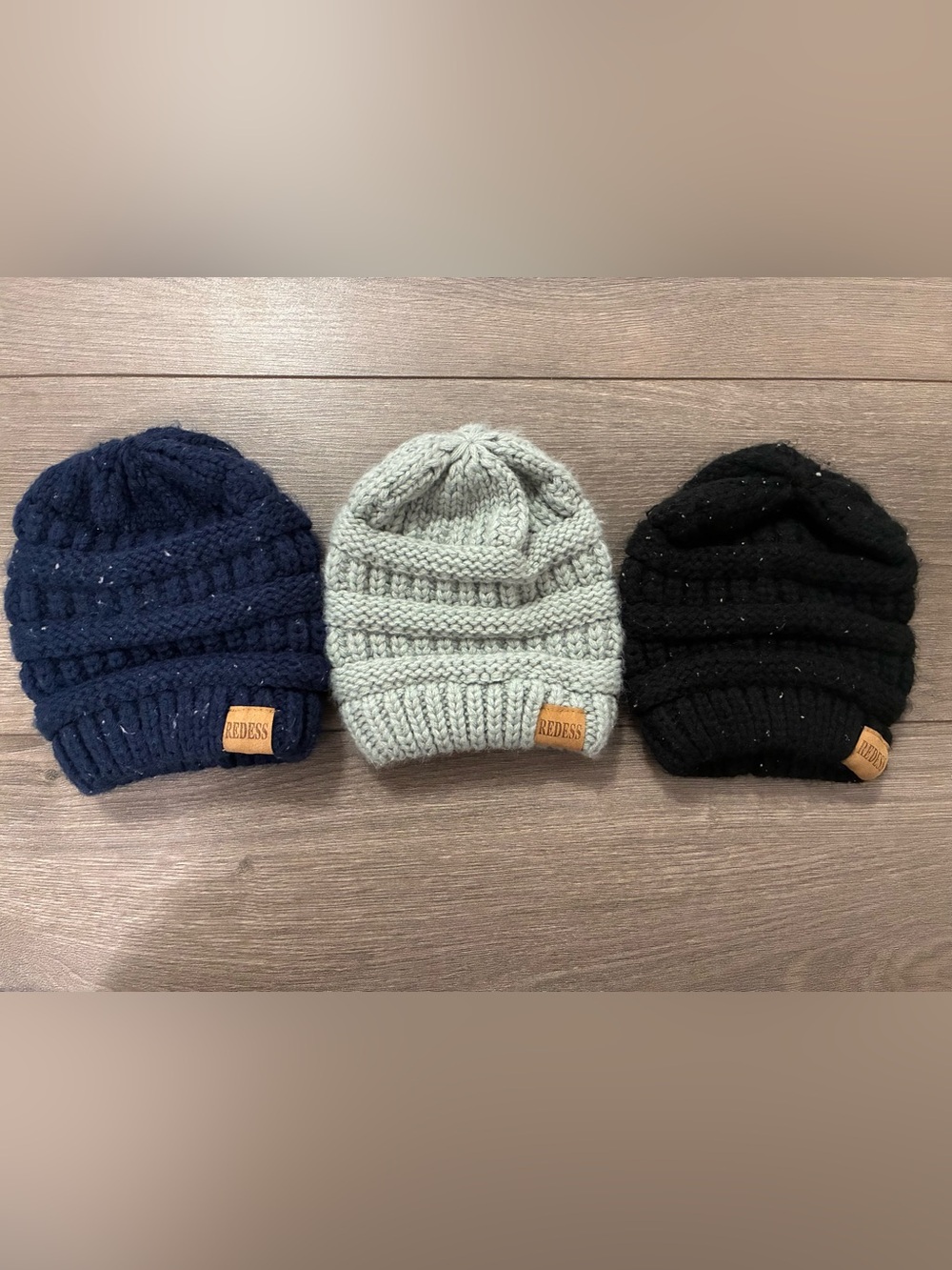 Kids Knit Beanie - Light Gray, Navy, and Black by Redess
